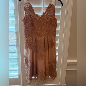 Yoana Baraschi Lace Appliqué Midi Dress in Dusty Rose